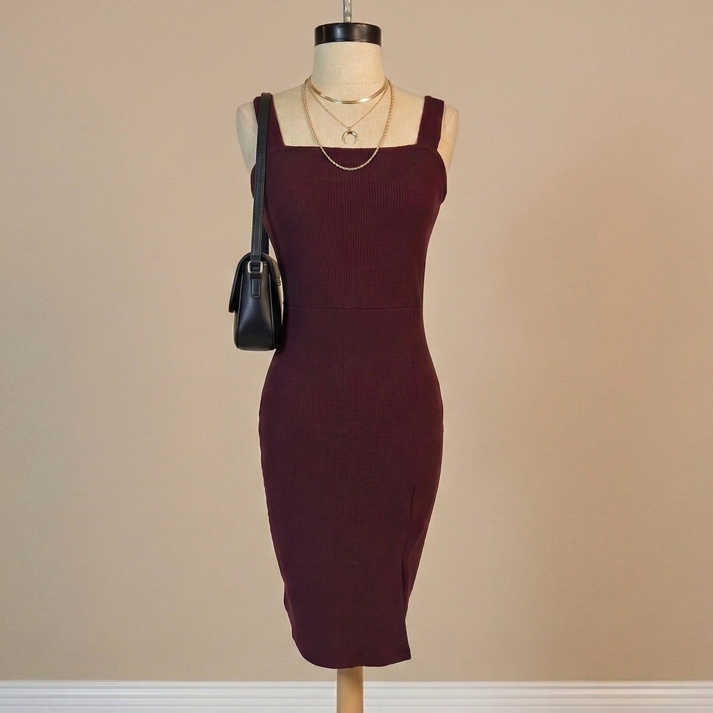 Pencil Dress Fitted Bodycon Burgundy LARGE Business Casual Office Professional